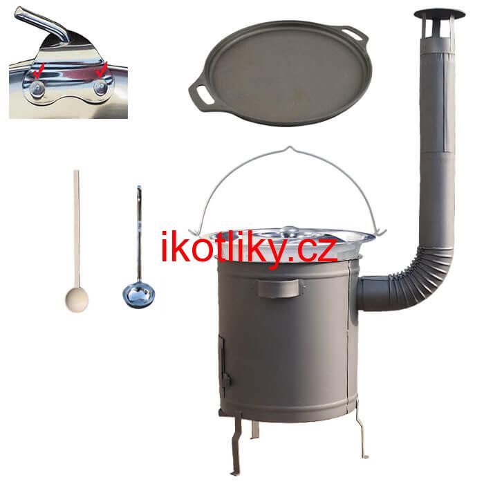 Nerezový kotlík 20 L (0,8 mm) zesílený s nýty + Litinová pánev 43 cm + silnostěnná (1,5 mm) a žáruvzdorná kotlina 42 PLUS 600