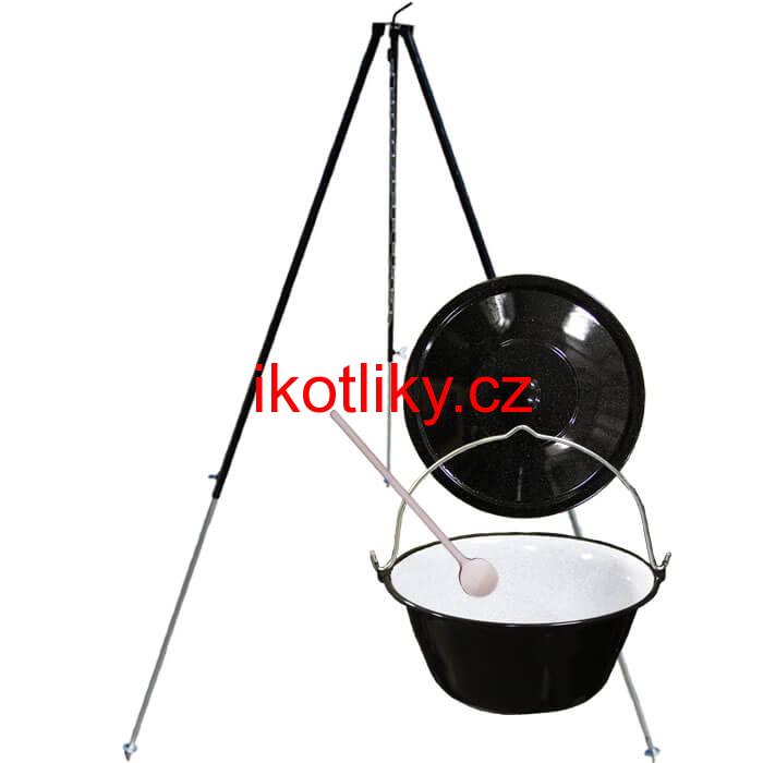 Smaltovaný kotlík 40 L + poklice + teleskopicka trojnožka 1,7 m