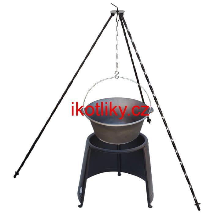 Litinový kotlík 16 L + chránič plamene 43 cm + trojnožka 1,2 m