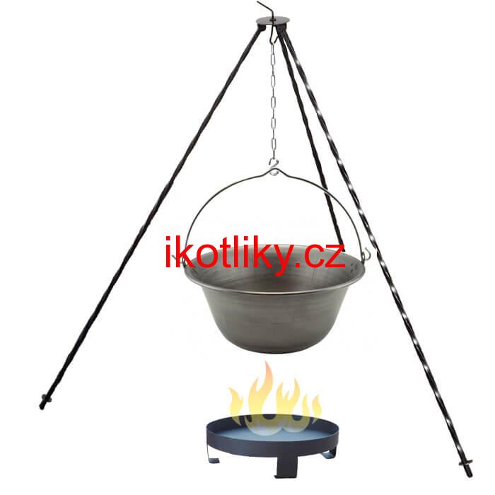 Železný kotlík 14 L (0,75 mm) + trojnožka 1,2 m + ohniště 36 cm