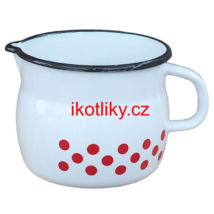 Smaltovaný hrnek s výlevkou 1 L baňatý - tečkovaný