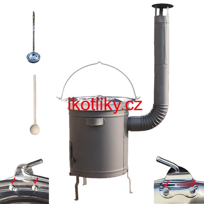 Nerezový kotlík 15 L (0,8 mm) zesílený s nýty + silnostěnná (1,5 mm) žáruvzdorná kotlina 36 PLUS 600