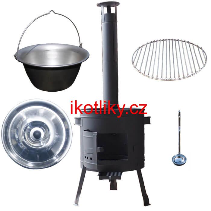 Nerezový kotlík 20 L (1,5 mm) + Nerezový rošt 45 cm + nízká žáruvzdorná kotlina 42 cm PLUS 600
