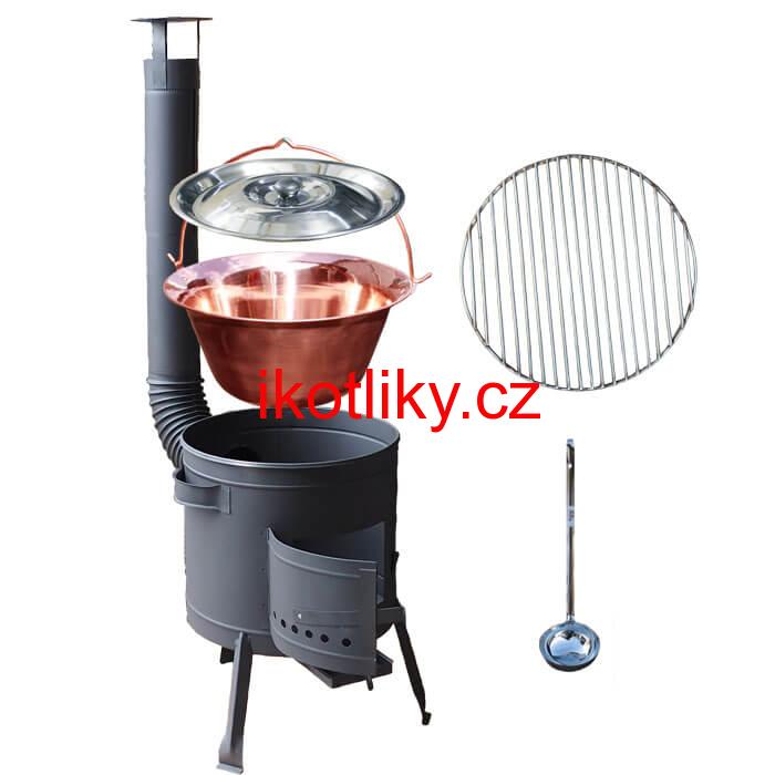 Měděný kotlík 20 L (1,2 mm) + Nerezový rošt 45 cm + nízká žáruvzdorná kotlina 42 cm PLUS 600