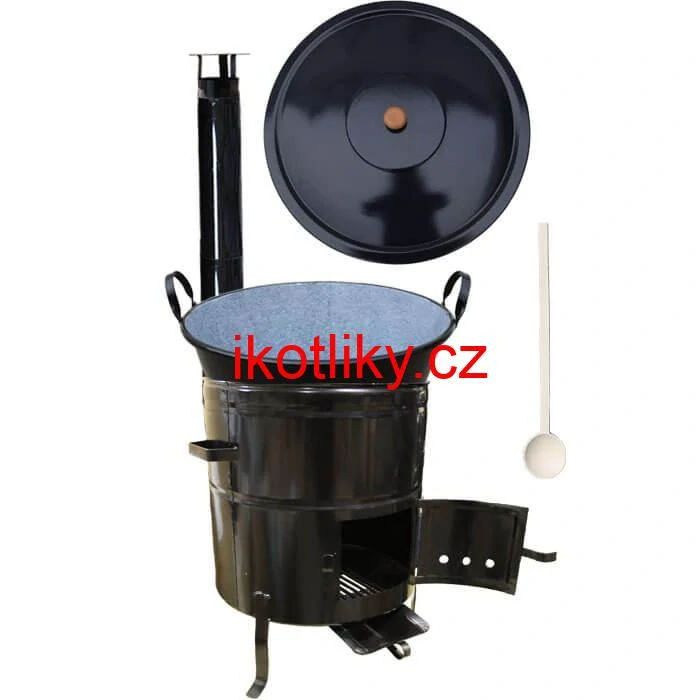 Zabijačkový smaltovaný kotel 60 L + kovová kotlina 53 cm + kouřovod