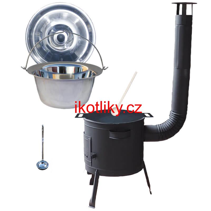 Nerezový kotlík 15 L (1,2 mm) + železná pánev 38 cm UNI + kotlina 36 cm PLUS 600