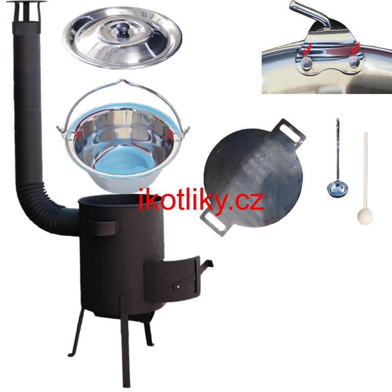 Nerezový kotlík 15 L (0,8 mm) s nýty + železná pánev 38 cm UNI + kotlina 36 cm PLUS 600 4 MM