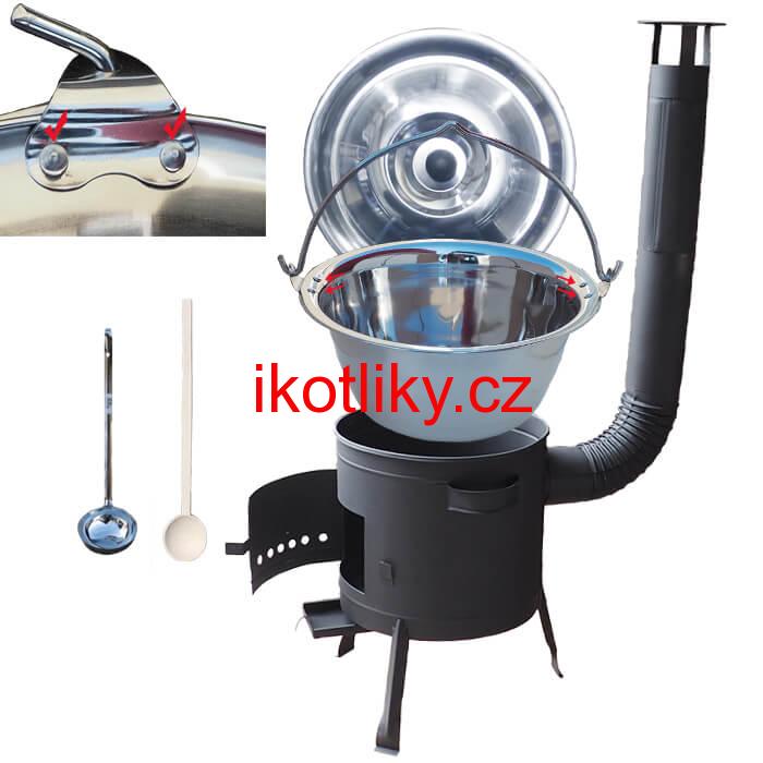 Nerezový kotlík 15 L (0,8 mm) zesílený s nýty INOX + nízká žáruvzdorná kotlina 36 cm PLUS 600