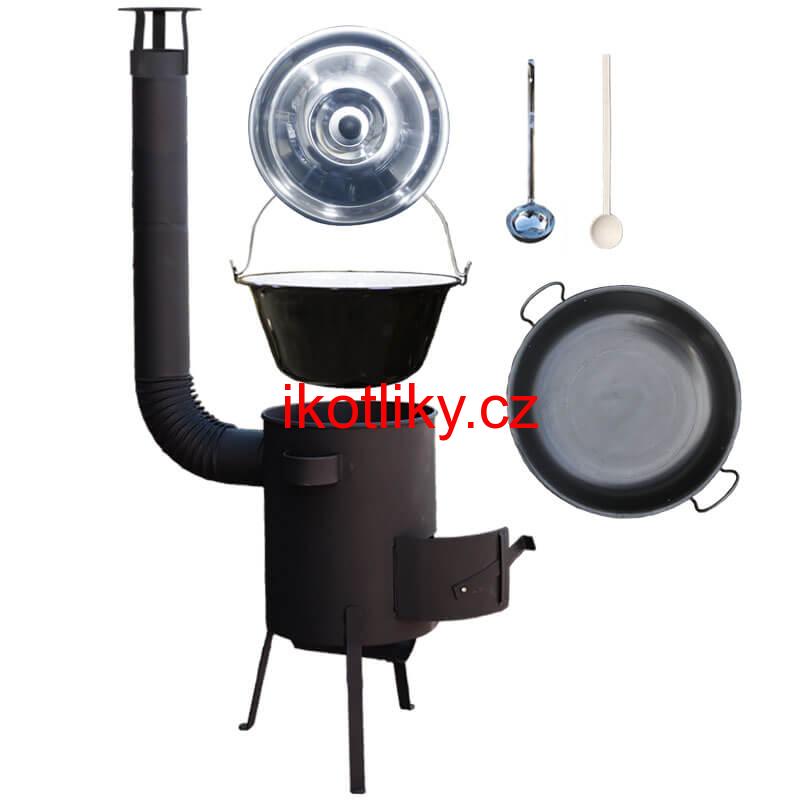 Smaltovaný kotlík 25 L (1,2 mm) + železná pánev 46 cm WOK + žáruvzdorná kotlina 36 PLUS 600 4 MM