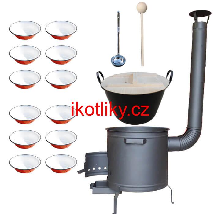 Smaltovaný kotel 100 L + smaltované talíře 12 ks + vařečka a naběračka BIG PARTY PLUS 600