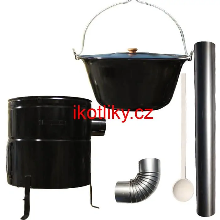 Smaltovaný kotlík 50 L (1,2 mm) + kovová kotlina 50 CLASSIC (KOV) + kouřovod Max Party