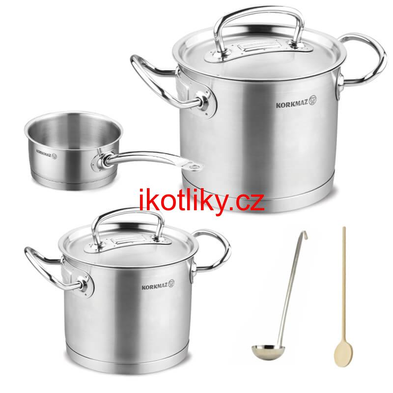 Sada nerezových hrnců s poklicí + rendlík 2 + 1 ks 5 L, 9 L, 1,5 L