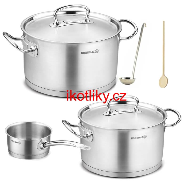 Sada nerezových hrnců s poklicí + rendlík 2 + 1 ks 6 L, 10 L, 2,8 L