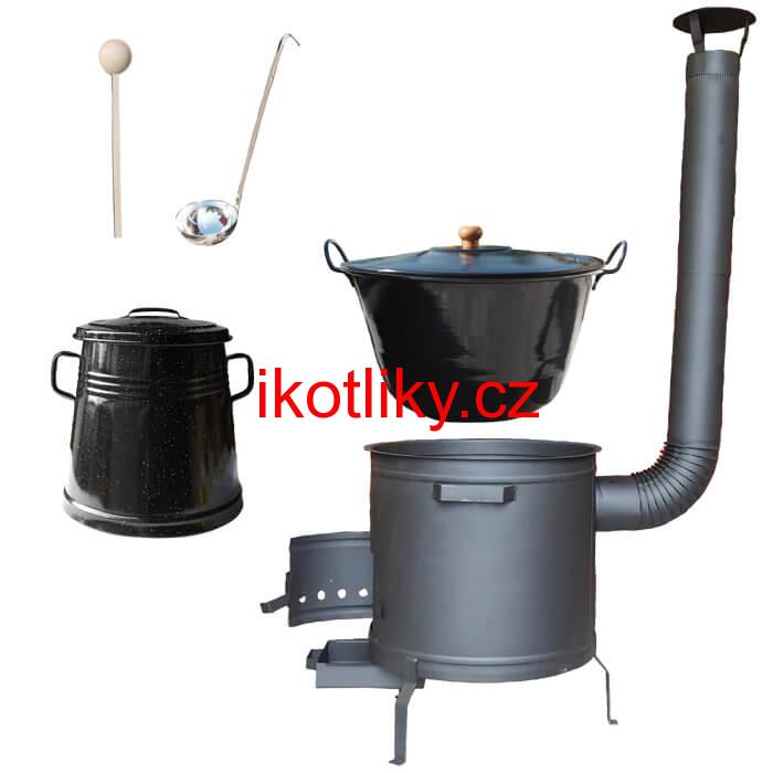 Smaltovaný kotel 80 L + žáruvzdorná kotlina 60 cm PLUS 600 + Nádoba na sádlo 10 L