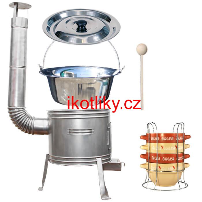 Nerezový kotlík 22 L (0,8 mm) INOX + misky na guláš 4 ks + nerezová kotlina 42 cm TOPLUX