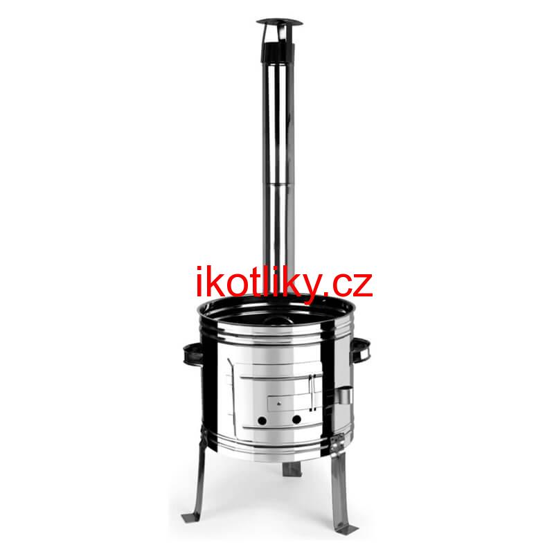 Smaltovaný kotlík 20 L + nerezová kotlina 42 INOX + vařečka + misky 12 ks