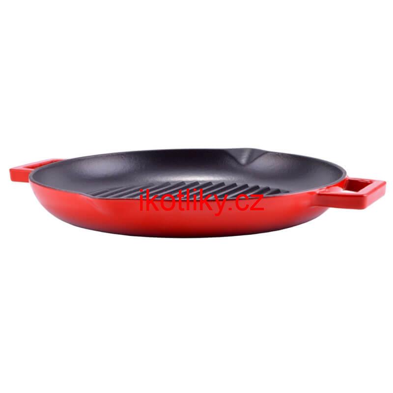 	 Litinová posmaltovaná pánev na grilování 31 cm s výlevkami BBQ