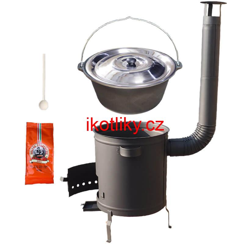 Litinový kotlík 16 L + silnostěnná kotlina 36 cm (1,5 mm) STRONG + žáruvzdorná barva Plus 600