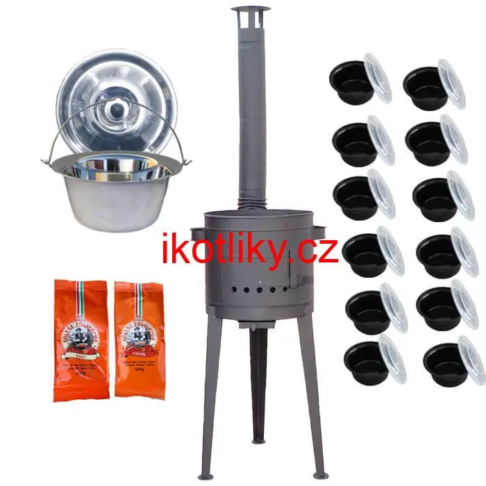 Nerezový kotlík 22 L (0,8 mm) INOX + vysoká žáruvzdorná kotlina 42 cm PLUS 600 + misky 12 ks + 2 x pepř na guláš 100 g