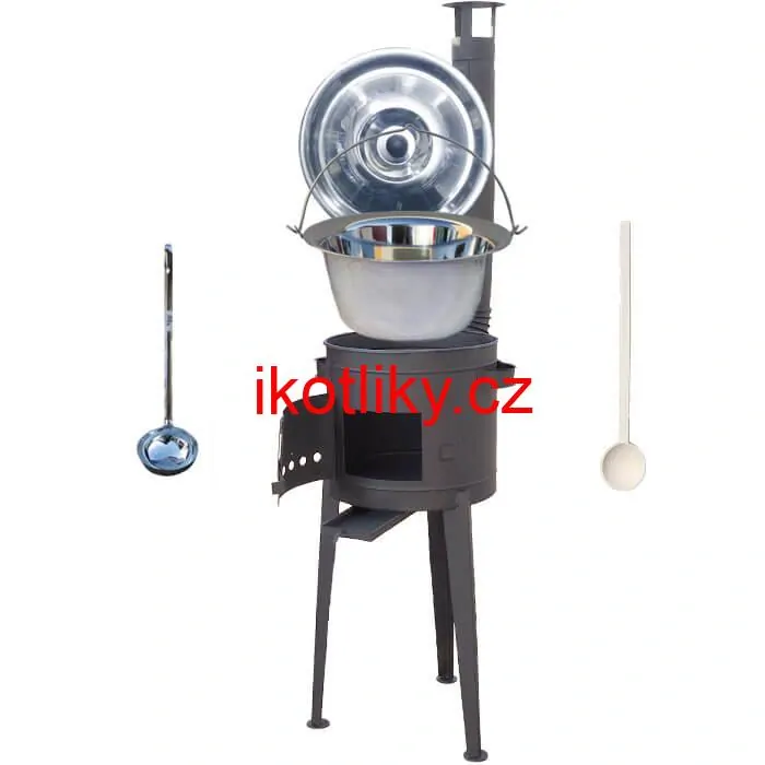 Nerezový kotlík 20 L (1,2 mm) INOX + vysoká žáruvzdorná kotlina (2,0 mm) HODO 42 cm PLUS 600 + vařečka + naběračka