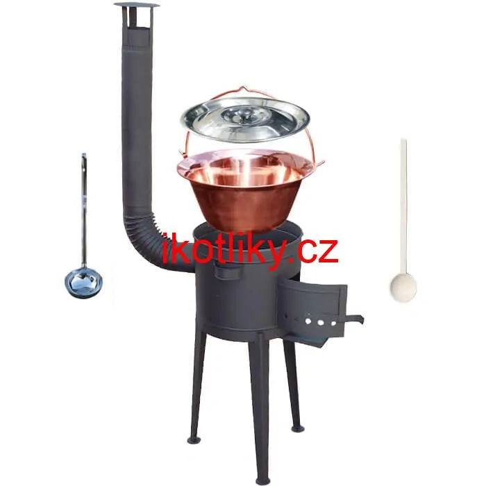Měděný kotlík 20 L (1,2 mm) + vysoká žáruvzdorná kotlina (1,5 mm) HODO 42 cm PLUS 600 + vařečka + naběračka