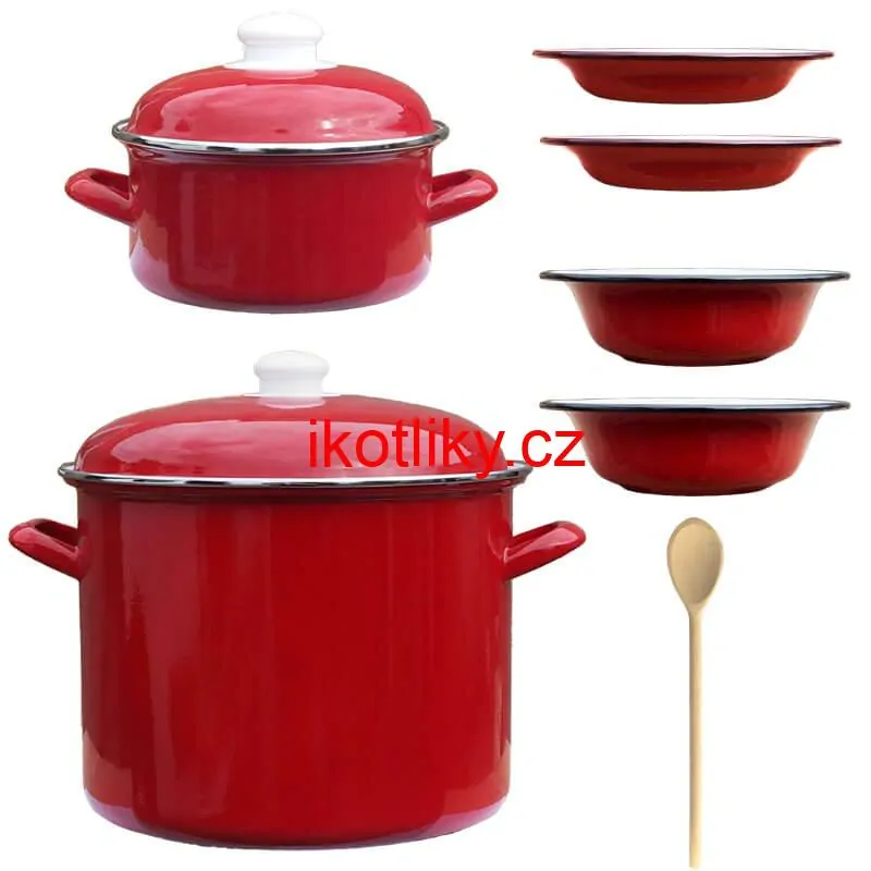Smaltovaný hrnec s poklicí 4 l + Smaltovaný kastrol s poklicí 2 L + talíře Classic