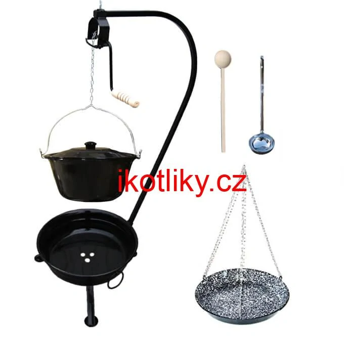 Smaltovaný kotlík 10 L (1,2 mm) + smaltovaná pánev + přenosné ohniště