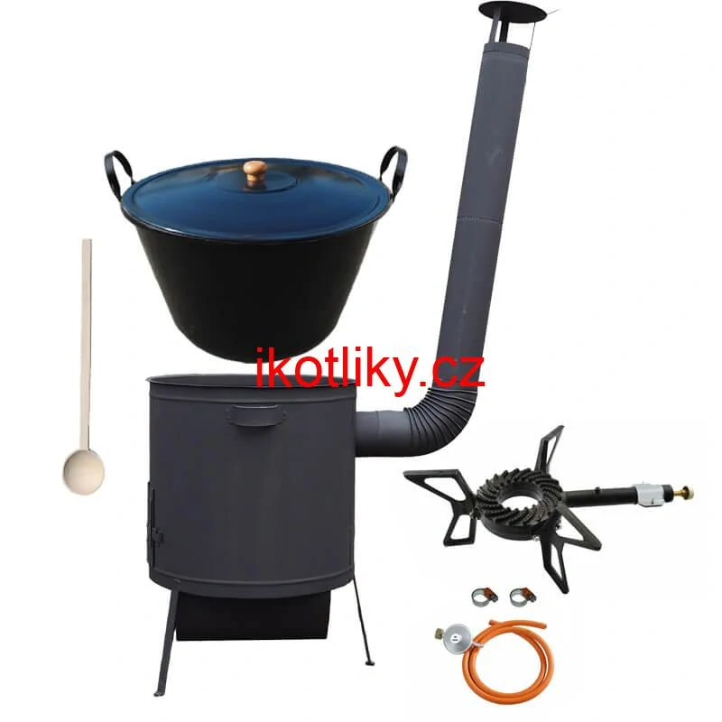 Smaltovaný kotel 70 L na zabijačku + žáruvzdorná kotlina 53 PLUS 600 4 MM + hořák 7,5 kW + vařečka