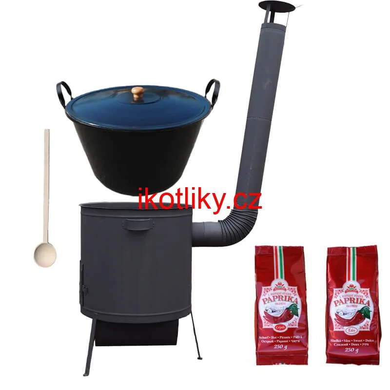 Smaltovaný kotel 60 L na zabijačku + žáruvzdorná kotlina 53 PLUS 600 4 MM + sladká a pálivá paprika (2 x 250 g) + vařečka