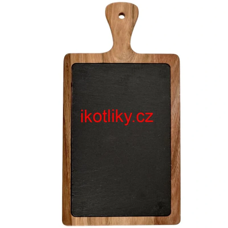 Servírovací podnos s břidlicovou deskou a rukojetí z akáciového dřeva 26 x 18 cm