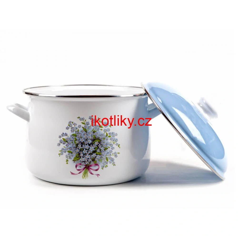 Smaltovaný hrnec s květinovým vzorem – Pomněnka 4 l + poklice