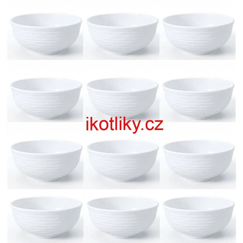 Sada 12 ks: Prémiové bílé misky s kamennou strukturou (750 ml)