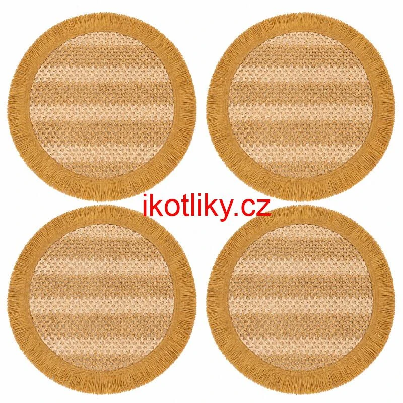 Kulaté přírodní podložky pod talíř se třásněmi 37 cm, 4 ks