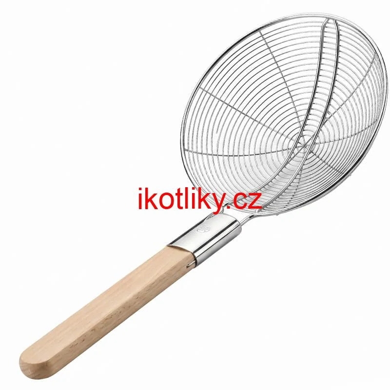 Velké nerezové sítko 22,5 cm s dřevěnou rukojetí – délka 56,5 cm