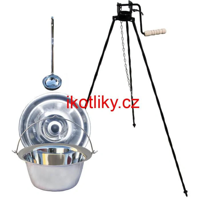Nerezový kotlík 10 L + poklice + stojan s kladkou VAR