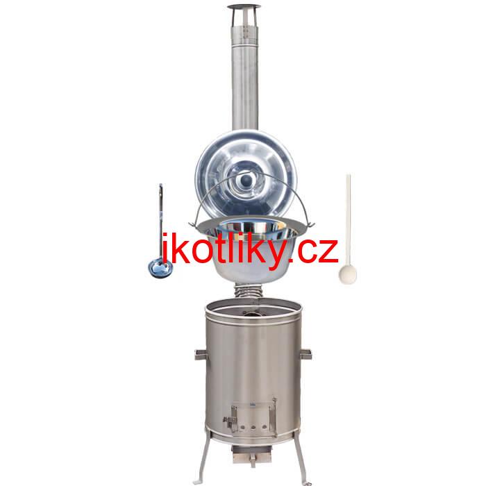 Nerezový kotlík 14 L (0,8 mm) + nerezová kotlina 36 cm + vařečka a naběračka LUX