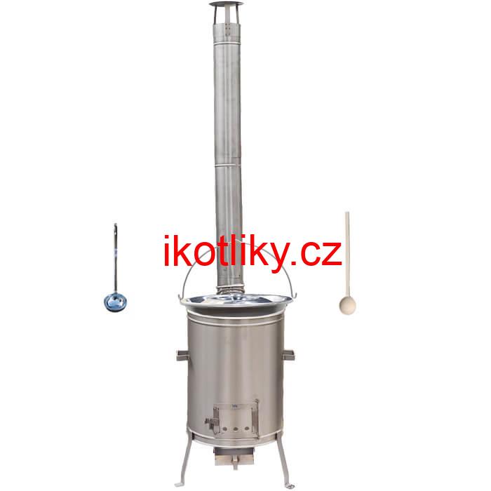 Nerezový kotlík 20 L (1,5 mm) + nerezová kotlina 42 cm + vařečka a naběračka LUX