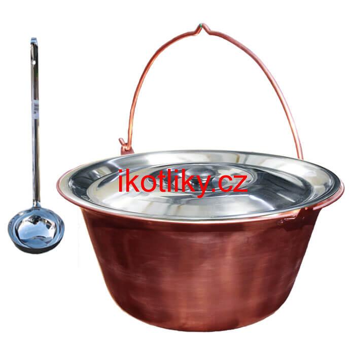 Měděný kotlík 30 L + nerezová poklice