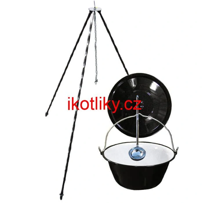 Smaltovaný kotlík 10 L poklice + trojnožka 1,20 m