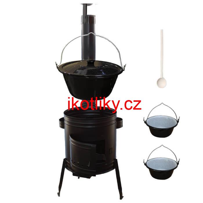 Smaltovaný kotlík 25 L (1,2 mm) + kovová kotlina 42 CLASSIC (KOV) + 2 smaltované servírovací kotlíky 0,8 L