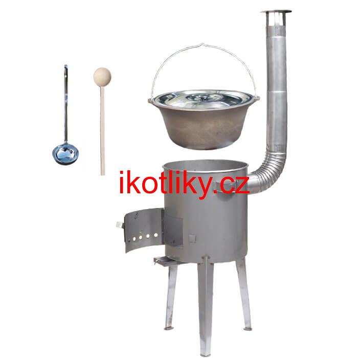 Litinový kotlík 16 L (1 cm) + nerezová kotlina 36 cm LUXUS