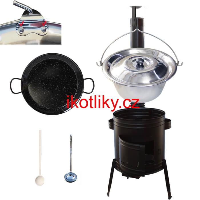 Paella smaltovaná pánev 38 cm s nerezovým kotlíkem 15 L (0,8 mm) a kotlinou
