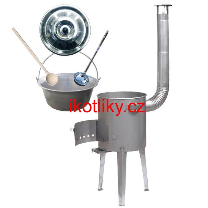 Železný kotlík 30 L (0,75 mm) + nerezová kotlina 45 cm LUXUS