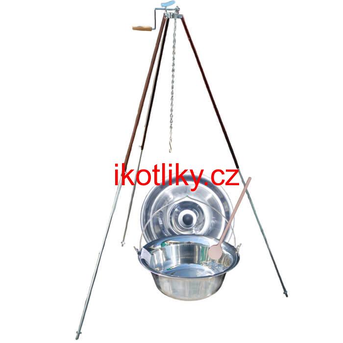 Nerezový kotlík 30 L (1,2 mm) + teleskopická trojnožka s pojistnou kladkou + poklice