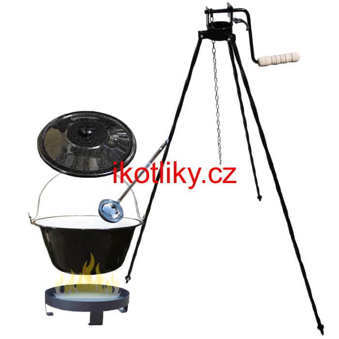Smaltovaný kotlík 13 L (1,2 mm) + Ohniště + stojan s kladkou VAR