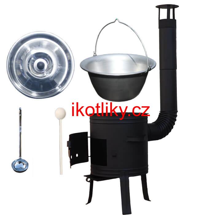 Nerezový kotlík 10 L (1,5 mm) + nízká žáruvzdorná kotlina 33 cm PLUS 700 + vařečka a naběračka