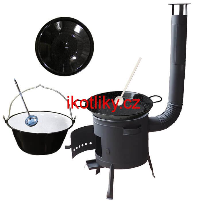 Smaltovaný kotlík 20 L + Paella smaltovaná pánev 46 cm + žáruvzdorná nízká kotlina 42 PLUS 600