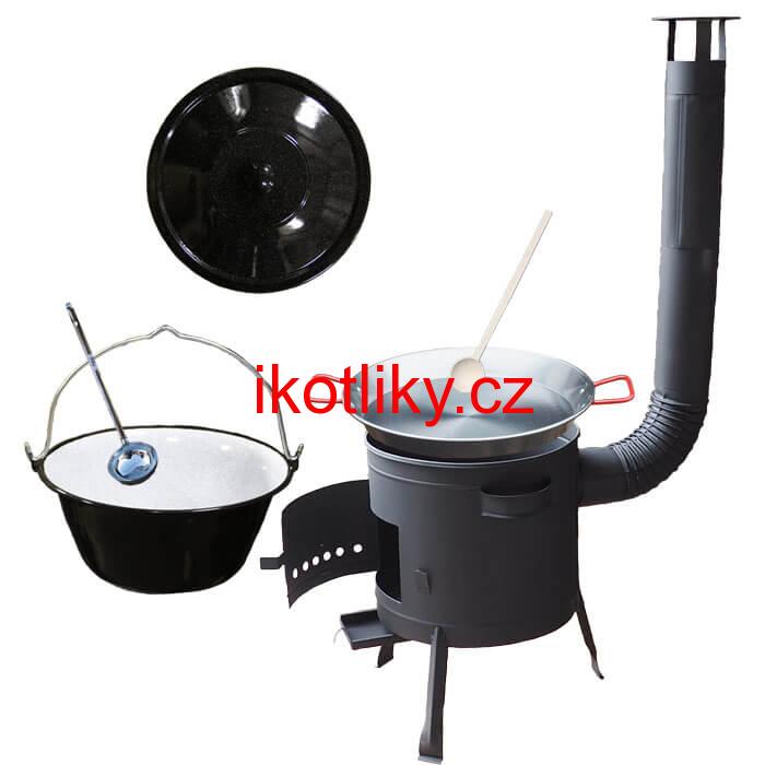 Smaltovaný kotlík 16 L + Paella ocelová pánev 42 cm + žáruvzdorná nízká kotlina 39 PLUS 600