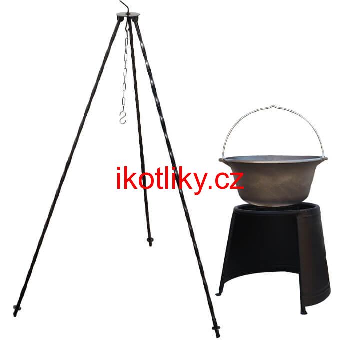 Litinový kotlík 16 L + chránič plamene 43 cm + trojnožka 1,2 m