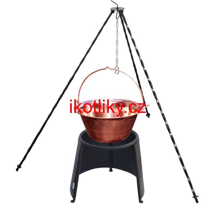 Měděný kotlík 20 L (1,2 mm) + chránič plamene 43 cm  + trojnožka 1,2 m